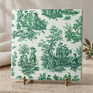 Vintage Blumen Grün Toile Jouy Monogramm Fliese