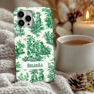 Vintage Blumen grüne Toile Jouy Monogramm Case-Mate iPhone 14 Hülle