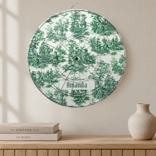Vintage Blumen grüne Toile Jouy Monogramm Dartscheibe