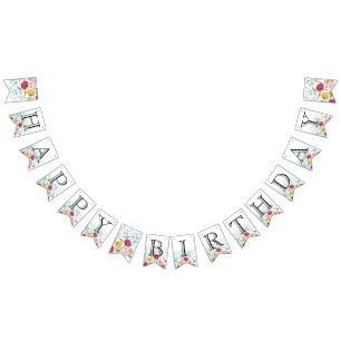 Vintage-Blumen Happy Birthday-Banner Wimpelkette