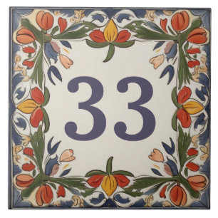 Vintage-Blumen-Hausnummer-Schild Fliese