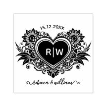 Vintage-Blumen-Herz-Monogramm Heiratsdatum 