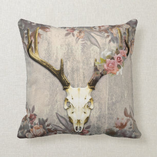 Vintage-Blumen-Hirsch-Schädel Kissen