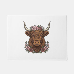 Vintage-Blumen-Hochlandkuh-Vektor-Shirt-Design_1 Fußmatte