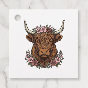 Vintage-Blumen-Hochlandkuh-Vektor-Shirt-Design_1 Geschenkanhänger