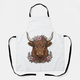Vintage-Blumen-Hochlandkuh-Vektor-Shirt-Design_1 Schürze