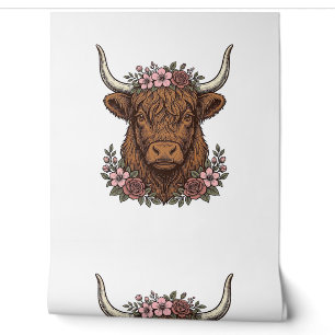Vintage-Blumen-Hochlandkuh-Vektor-Shirt-Design_1 Tapete