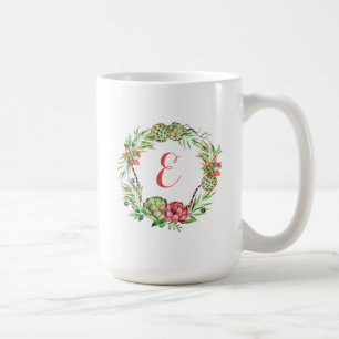 Vintage-Blumen-Hochzeit-Sukkulente Monogramm Kaffeetasse