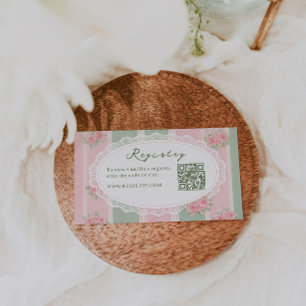 Vintage-Blumen-Hochzeitsdusche-Registry-QR-Code Begleitkarte