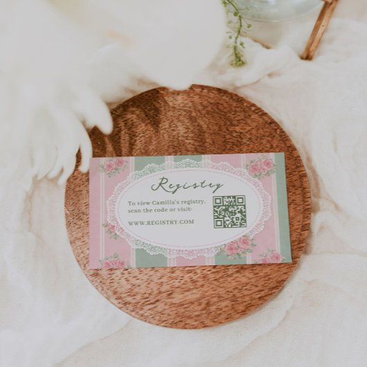 Vintage-Blumen-Hochzeitsdusche-Registry-QR-Code Begleitkarte