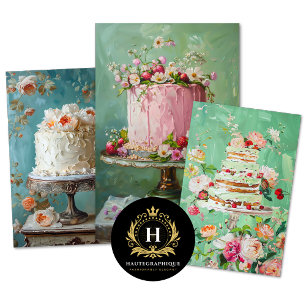 Vintage-Blumen-Hochzeitstorte-Food-Bakery-Decoupag Geschenkpapier Set