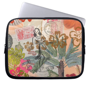 Vintage Blumen Hula Farbige Hawaiianische Tropen Laptopschutzhülle