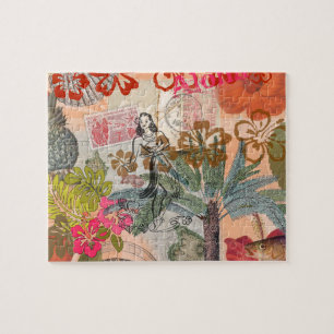 Vintage Blumen Hula Farbige Hawaiianische Tropen Puzzle