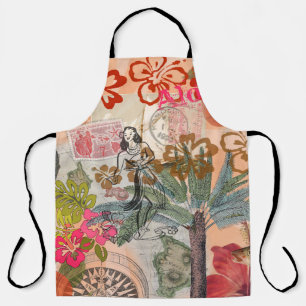 Vintage Blumen Hula Farbige Hawaiianische Tropen Schürze
