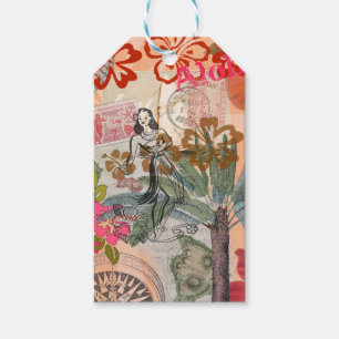 Vintage Blumen Hula Farbige Hawaiianische Tropisch Geschenkanhänger