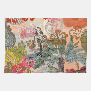 Vintage Blumen Hula Farbige Hawaiianische Tropisch Geschirrtuch