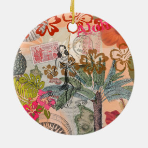 Vintage Blumen Hula Farbige Hawaiianische Tropisch Keramik Ornament
