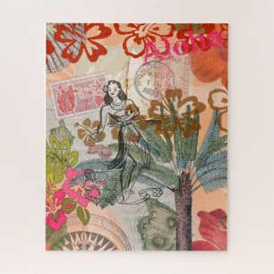 Vintage Blumen Hula Farbige Hawaiianische Tropisch Puzzle
