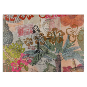 Vintage Blumen Hula Farbige Hawaiianische Tropisch Schneidebrett