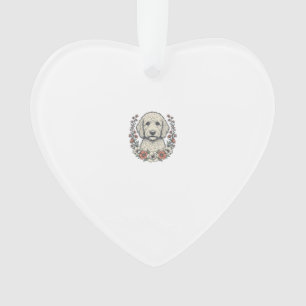 Vintage-Blumen-Hund mit Locken-Portrait T-Shirt De Ornament