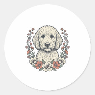 Vintage-Blumen-Hund mit Locken-Portrait T-Shirt De Runder Aufkleber