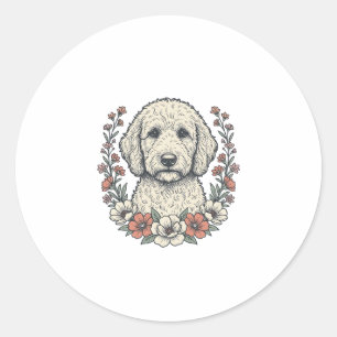 Vintage-Blumen-Hund mit Locken-Portrait T-Shirt De Runder Aufkleber