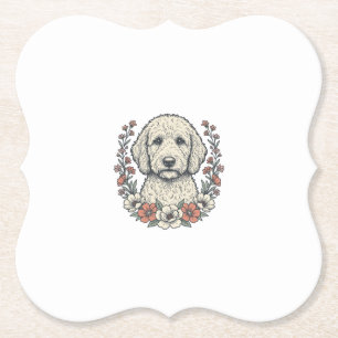 Vintage-Blumen-Hund mit Locken-Portrait T-Shirt De Untersetzer