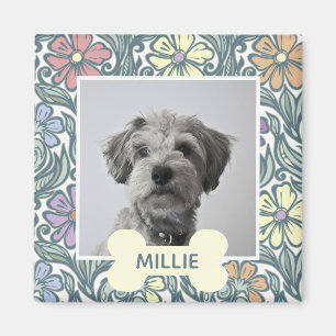 Vintage-Blumen-Hundebild im Pastell-Look Magnet