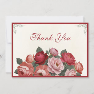 Vintage Blumen im Stil - Rosa rote Pfirsichrosen Dankeskarte