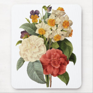 Vintage Blumen, Kamelien und Narzissen, Redoute Mousepad