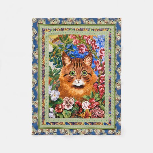 Vintage Blumen-Katzen-Kunst-Decke Louis Wain Fleecedecke (Vorderseite)