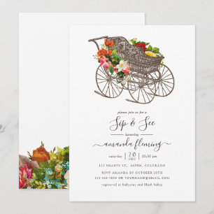 Vintage-Blumen-Kinderwagen-Baby-Shower-Sip & See Einladung