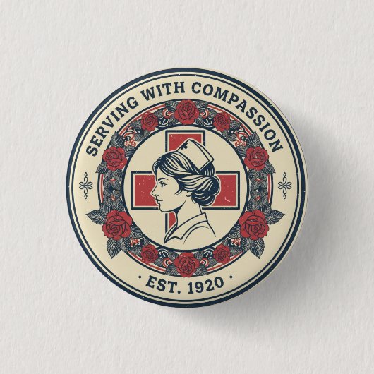 Vintage-Blumen-Krankenschwester-Emblem-Rundbutton Button (Vorderseite)