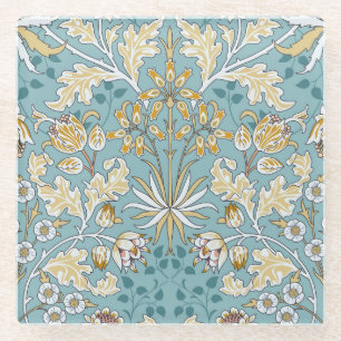 Vintage-Blumen, Laub nahtloses hellblaues Muster Glasuntersetzer