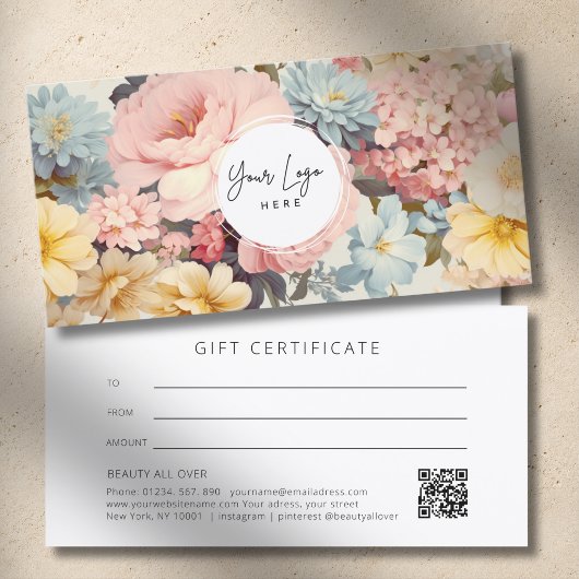 Vintage-Blumen-Logo QR-Code-Geschenkgutschein