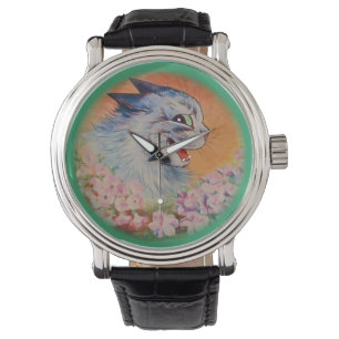 Vintage Blumen Louis Wain für Sie Katzen-Kunst-Uh Armbanduhr