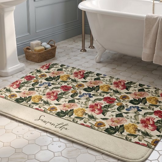 Vintage-Blumen-Monogramm-Name Badematte