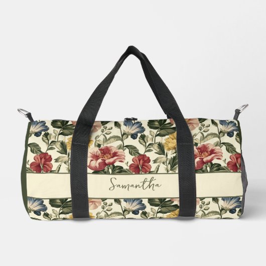 Vintage-Blumen-Monogramm-Name Duffle Bag (Vorderseite)