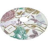 Vintage-Blumen-Monogramm Polyester Weihnachtsbaumdecke (Schrägansicht)