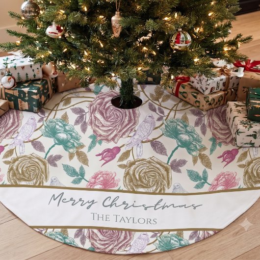 Vintage-Blumen-Monogramm Polyester Weihnachtsbaumdecke
