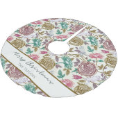 Vintage-Blumen-Monogramm Polyester Weihnachtsbaumdecke (Schrägansicht)
