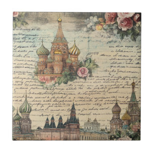 Vintage-Blumen-Moskau-Kunstwerk - handgeschriebene Fliese