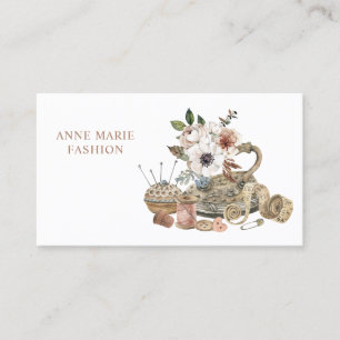 Vintage-Blumen-Nähmaschine-Couture-Kleidermacherin Visitenkarte