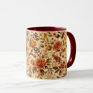 Vintage-Blumen-Nahtlos-Maroon-Ästhetik-Kaffeebeche Tasse