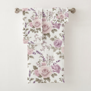 Vintage-Blumen nahtloses Muster: Rosen & Lavendel Badhandtuch Set
