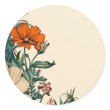 Vintage-Blumen-Orang-Türkis-Einladungsaufkleber