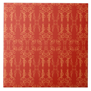 Vintage-Blumen-Orange auf roter Mohnblumen-Umrandu Fliese