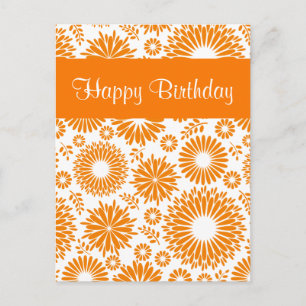 Vintage-Blumen-Orange-Happy-Birthday-Postkarte Postkarte