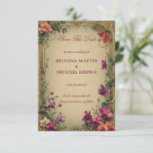 Vintage Blumen-Ornament-Romantik Save The Date (Stehend Vorderseite)