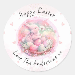 Vintage-Blumen-Osterhase-Oster-Eier-Herzen Runder Aufkleber